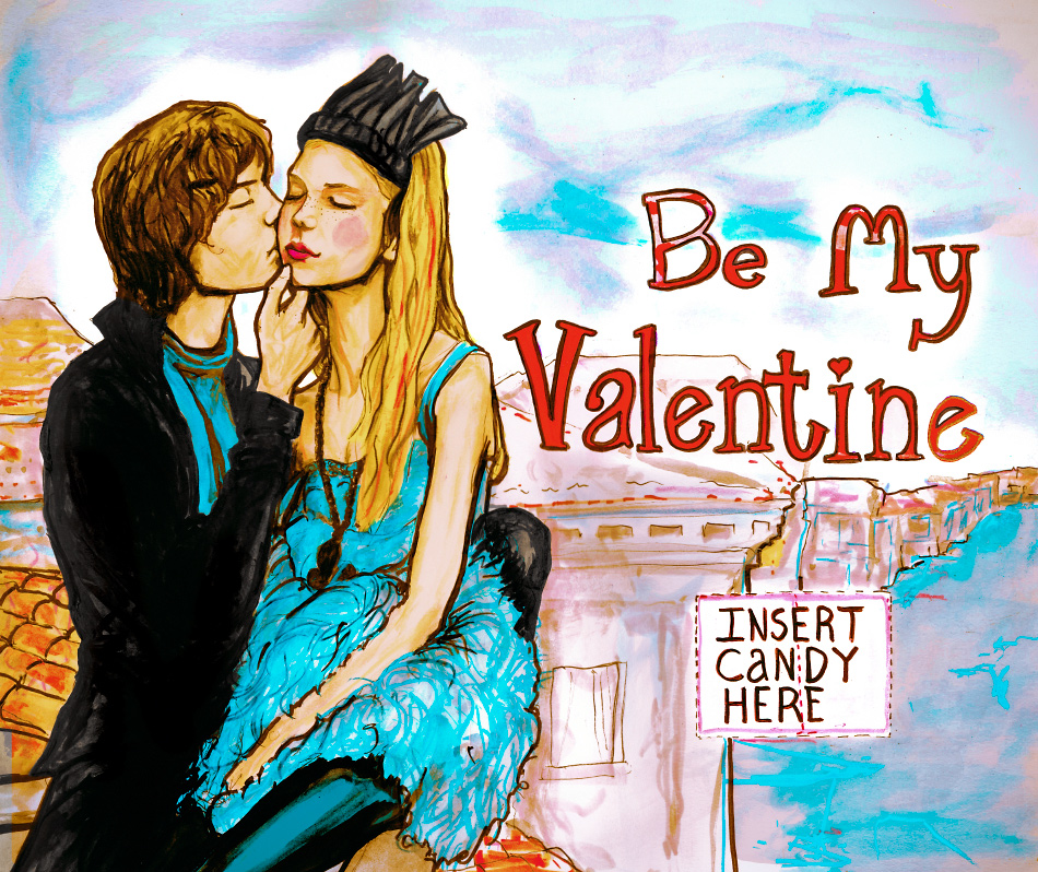 A couple kissing in Danny Roberts valentines painting.