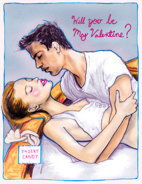 Danny Roberts Painting of Gemma Ward and Josh Hartnett for this 2010 valentines day that says will you be my valentine.