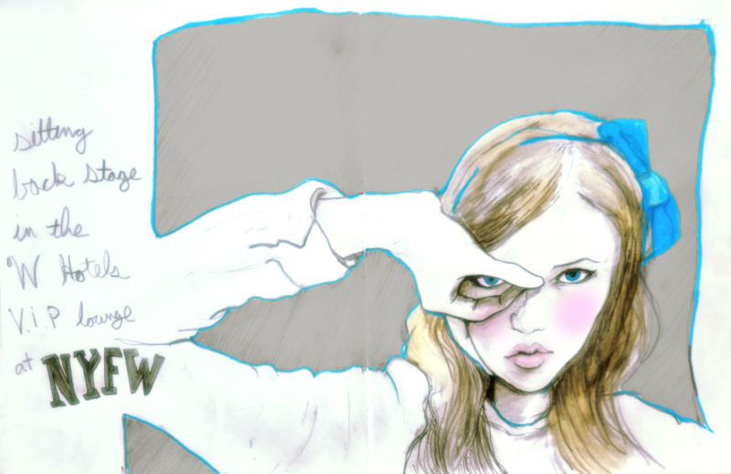 Artist Danny Roberts Sketch in the W hotel VIP Lounge Backstage in the New york Fashion Week Tents