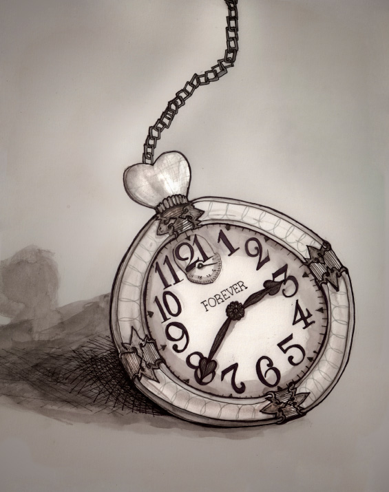 Danny roberts painting of a clock from Alice in Wonderland for Forever21