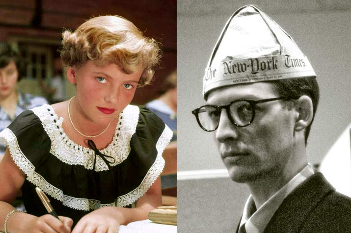 Rue Lawrence sitting in a frill dress working on school work, October 1950 Cover girl of Life Magazine by Alfred Eisenstaedt. Danny Roberts Black white portrait oh a boy at the siki im Fashion week fall 210 collection new york time hat