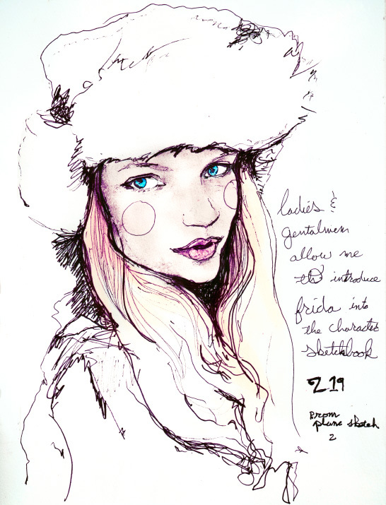 Artist Danny Roberts character Sketchbook plane drawing 219 of IMG Fashion Model Frida Gustavsson