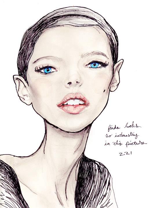 Frida Gustavsson Character Sketch Book 221 Fashion Artist Danny Roberts Portrait of IMG Swedish Model Frida Gustavsson in the Character Sketch Book