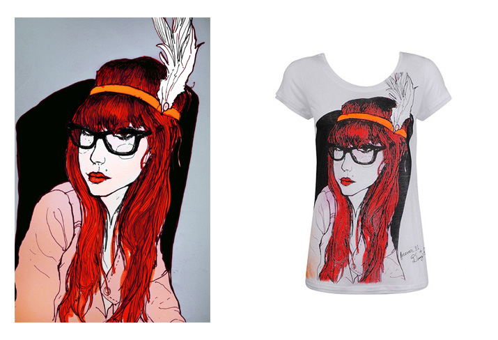 pandoradannyshirtf21 French style and writer Blogger Louise Ebel of miss Pandora on a Danny Roberts Collaboration tee shirt for the clothing store Forever 21