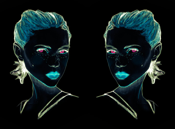 igor and andre Danny Roberts Fashion Painter inversed painting of a girl with neon colors