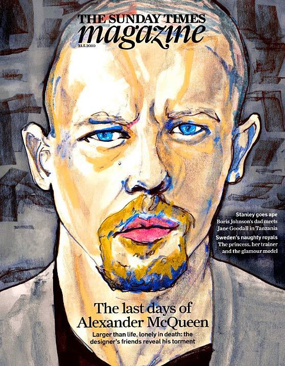 Sunday Times Cover Alexander Mcqueen By Danny Roberts Fashion Artist Danny Roberts Tribute painting of the late Design lee alexander Mqueen on the cover of the sunday times Magazine london May 23 2010