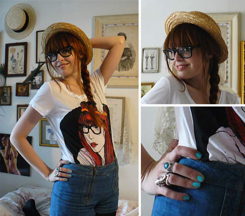 French Fashion Blogger and Writer Louise Ebel of the Blog Miss Pandora in Her white t shirt part of igor and andre artist Danny Roberts collaboration with Forever