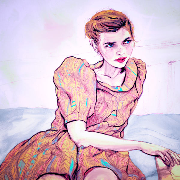 Amanda Jules Danny Roberts Painting of Major Management Amanda Jules in Rachel Antonoff Spring 2011 Collection For Sundance Channel Full Frontal Fashion