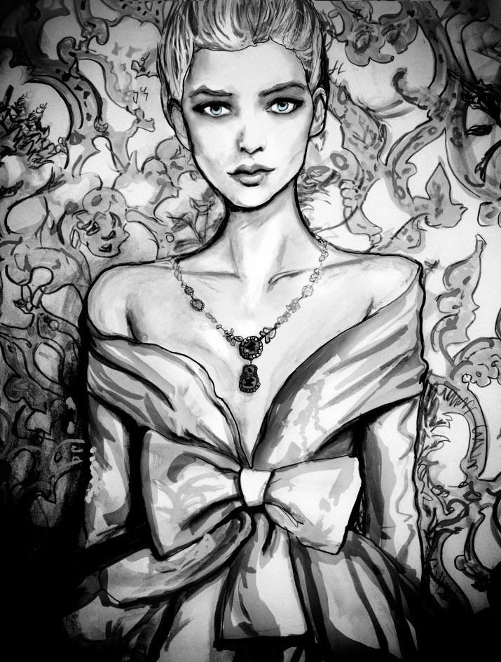 Christian Dior Haute Couture Spring 2011 Artist Danny Roberts of Igor and andre Mix media black and white painting of john galliano Christian Dior Haute Couture Spring 2011