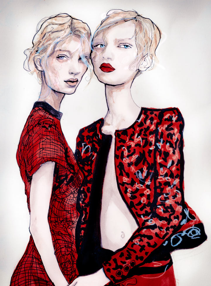 Proenza Schouler Spring 2011 Artist Danny Roberts Reinterpretation of Willy Vanderperre photo of Melissa Tammerijn & Julia Nobis Proenza Schouler Spring 2011