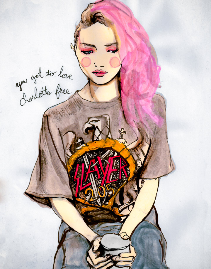 Charlotte Free character sketchbook drawing 205 Fashion Artist Danny Roberts Sketch oh IMG Model Newcomer Charlotte Free in volume 3 of his character sketchbook drawing 205 based of igor and andre photo backstage at charlotte ronson fall 2011