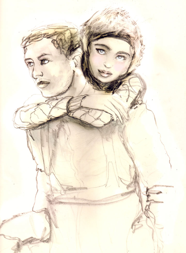 Samuel and lil finn Character development drawing by Danny Roberts for a story and his series on love drawing of Samuel and lil finn