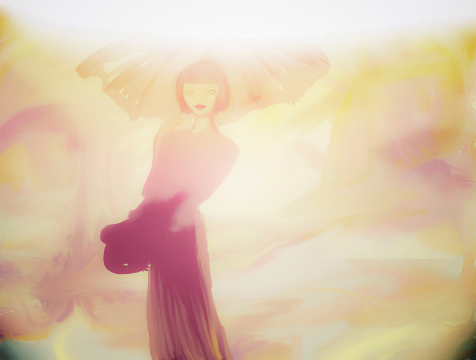 Lily Walking through Sarahs Dream Artist Danny Roberts Digital Painting Concept Sketch of a girl with an umbrella