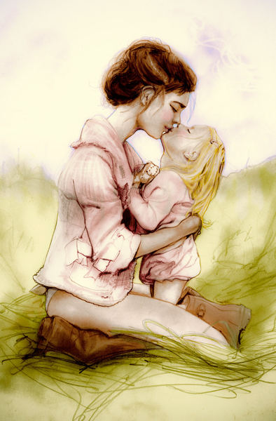 Natalia Vodianova & Neva Artist Danny Roberts drawing painting of Natalia Vodianova & her Daughter Neva based on the by Mario Testino American Vogue Editorial Field of Dreams November 2008