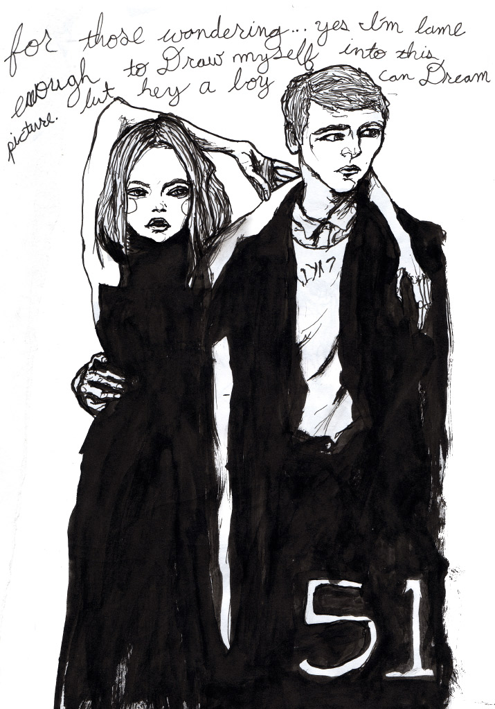 Character Sketchbook drawing 51 Danny Roberts ink and pen sketch of gemma ward and self portrait