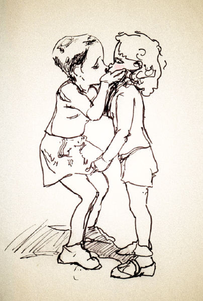 The Little Prince and Tiny Princess danny Roberts Art re-interpreted off of an old black and white photo of two little kids kissing
