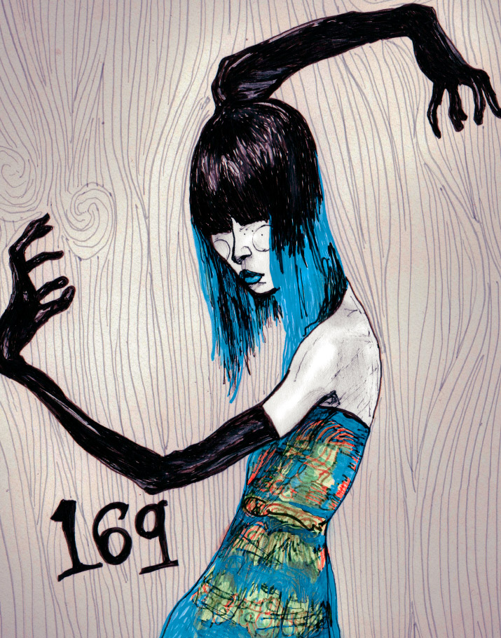 Sophie Ward Igor and andre Artist Danny Roberts Character Sketch book Mix Media Fashion Illustration Drawing of Australian Model Sophie Ward