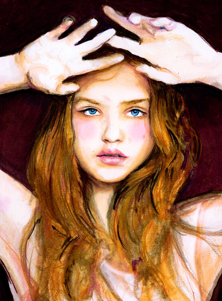 Rasa Zukauskaite Artist Danny Roberts mix media portrait of next modeling agency Rasa Zukauskaite lithuanian model