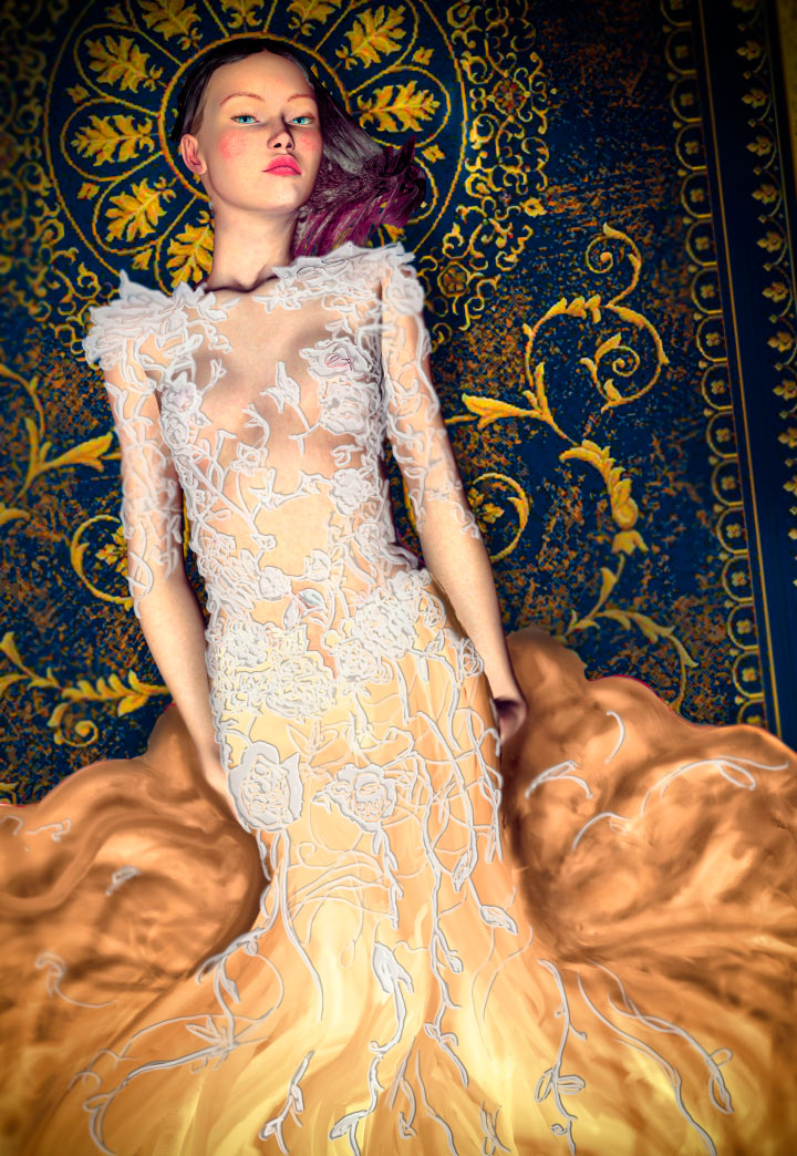Marchasea Fall 2011 Fashion Artist Danny Roberts Experiment 3d photo and Digital Painting of Marchasea Fall 2011 Lace dress from New York Fashion Week