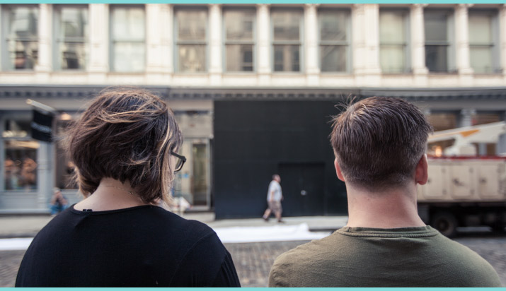 tiffany soho Nick Bowser Photographer Nick Bowser photo of Fashion Artist Danny Roberts standing Next to his Sister Mandi Roberts in front of new Tiffany and company store on 97 greene st soho new york construction hoarding