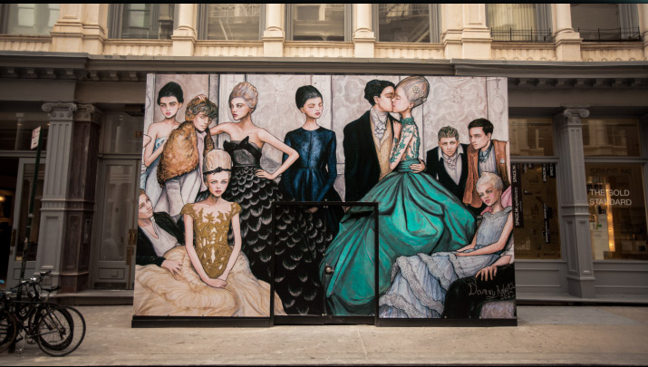 The Finished Mural photo by Nick Bowser Photographer Nick Bowser photo of Fashion Artist Danny Roberts Finished full mural Tiffany and company store mural in soho new york of the tiffany blue dress