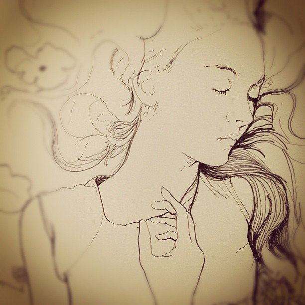 Instagram image Artist Danny roberts working drawings of Fashion Model Codie Young