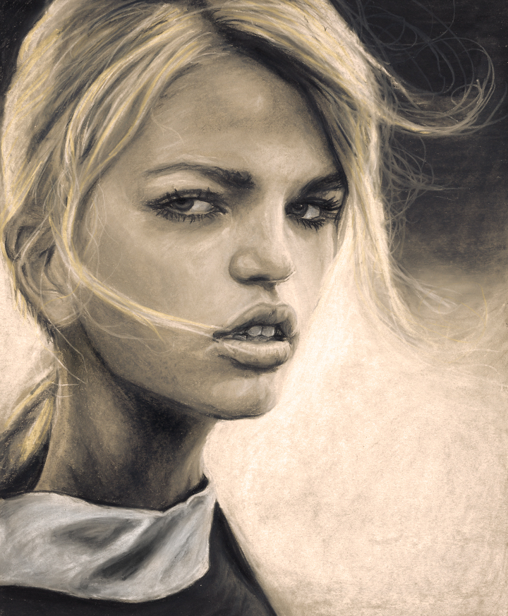 Daphne Groeneveld Artist Danny Roberts portrait of the beautiful fashion model Daphne Groeneveld inspired by Alasdair McLellan