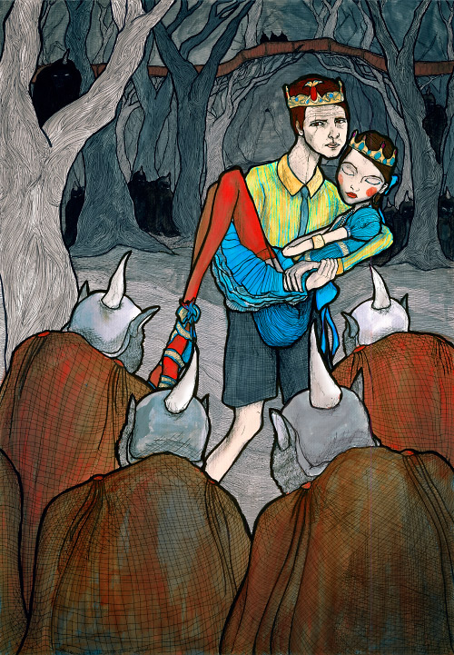 Danny Roberts carrying his Love Josette past creatures in the underground forest