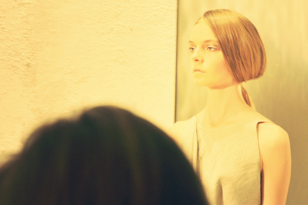 a model walking donna Karan Fashion Show