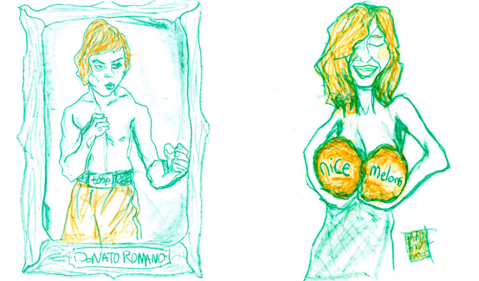 This is a drawing artist, Danny Roberts did at the restaurant Di Buca Di Beppo of the old photographs on the walls.