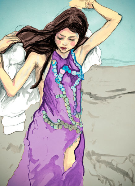 Artist Danny Roberts painting of a girl Standing in the wind