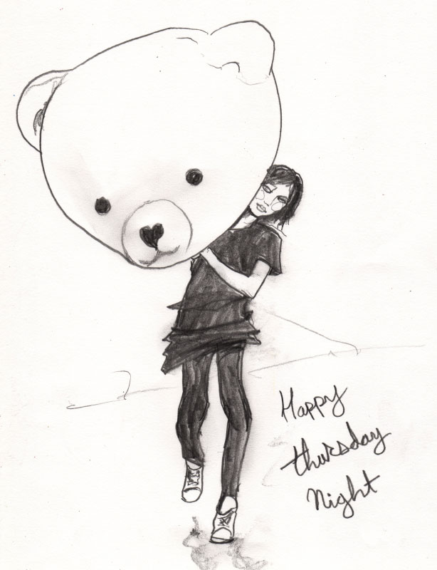 Danny Roberts sketch of a girl and a bear head