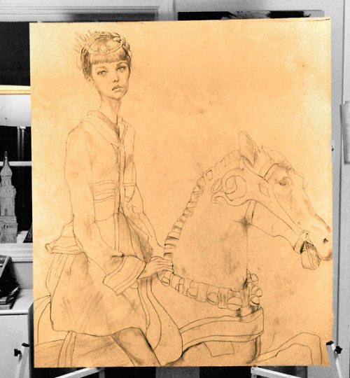 This is a sketch on wood Danny Roberts did of of a girl on a horse. This is the Artist 5th oil Painting