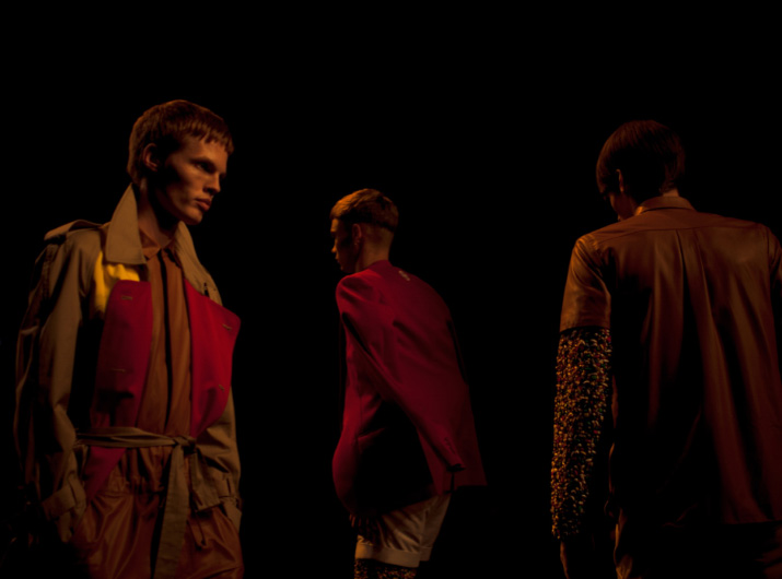 Phenomenon Spring 2012 Fashion Photographer Danny Roberts A Waist up, Landscape profile photo of 3 male models walking in Fashion Designer Phenomenon Spring 2012 Fashion Show Tokyo Fashion Week