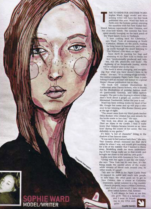 This is a interview with Sophie Ward in the Western Australia Sunday Times Art by Danny Roberts