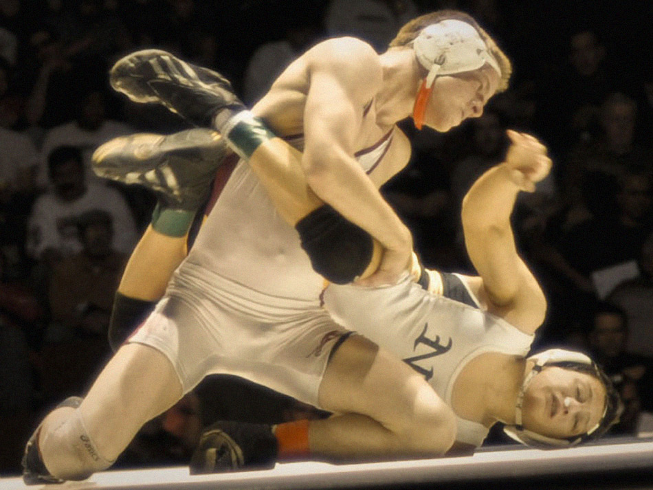 two boys wrestling in state finals