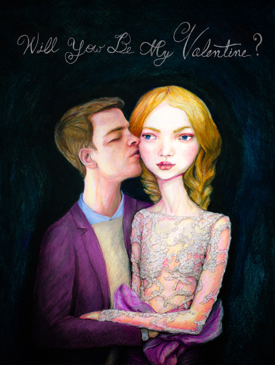 Will you be my Valentine Artist Danny Roberts self portrait 2014 Valentine Kissing a girl in Marchesa spring 2012