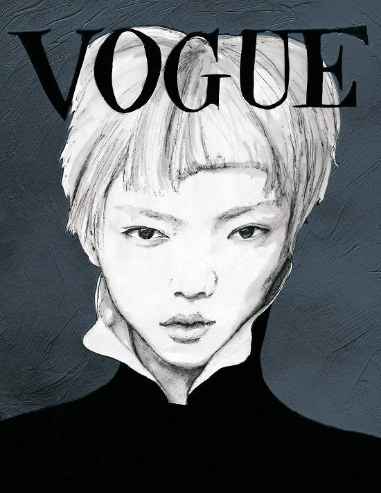 Visual Artist & Fashion Painter Danny Roberts Reinterpreted Vogue Taiwan Magazine Cover of Japanese Model Actress Rila Fukushima
