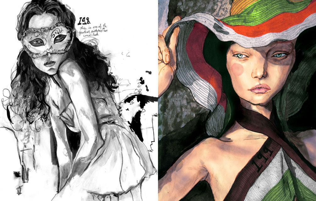 This is a portrait of Lily Cole & Gemma Ward, from Danny Roberts Lily Cole and Gemma Ward character sketchbook
