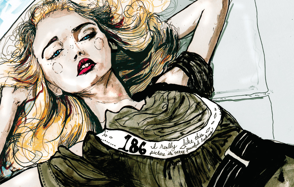 This Drawing is page 168 out of Danny Roberts Character Sketchbook, The Drawing is from Volume two of the book and is of Australian Super Model Gemma Ward in a Chanel Ad.