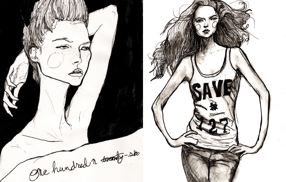 Danny Roberts Character Sketchbook Drawings of Models Lily Cole and Gemma Ward