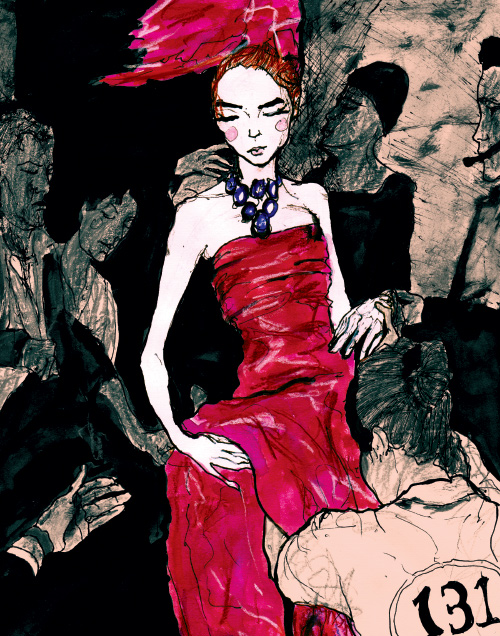 This a drawing sketch by Danny Roberts of Lily Cole backstage at a Dior show out of Danny Roberts 131 Chartactersketchbook