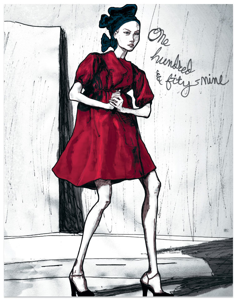 This Gemma Ward Drawing is one from danny roberts character Sketchbook Standing in a red dress