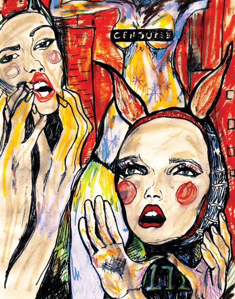 Painting from Danny Roberts from his character sketchbook of gemma ward and two other models