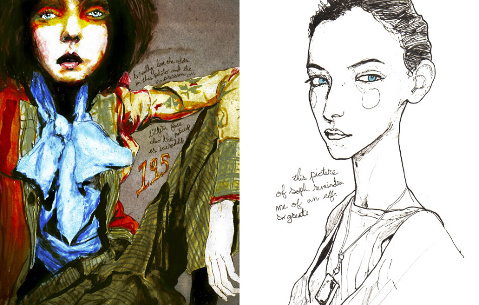 Theses illustrations are a few pages out of Artist Danny Roberts' Lily Cole and Gemma Ward character sketchbook